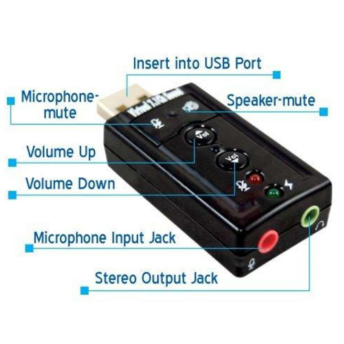 Usb 7.1 Channel 3D Stereo Audio External Sound Card Adapter With Mic - Plug And Play